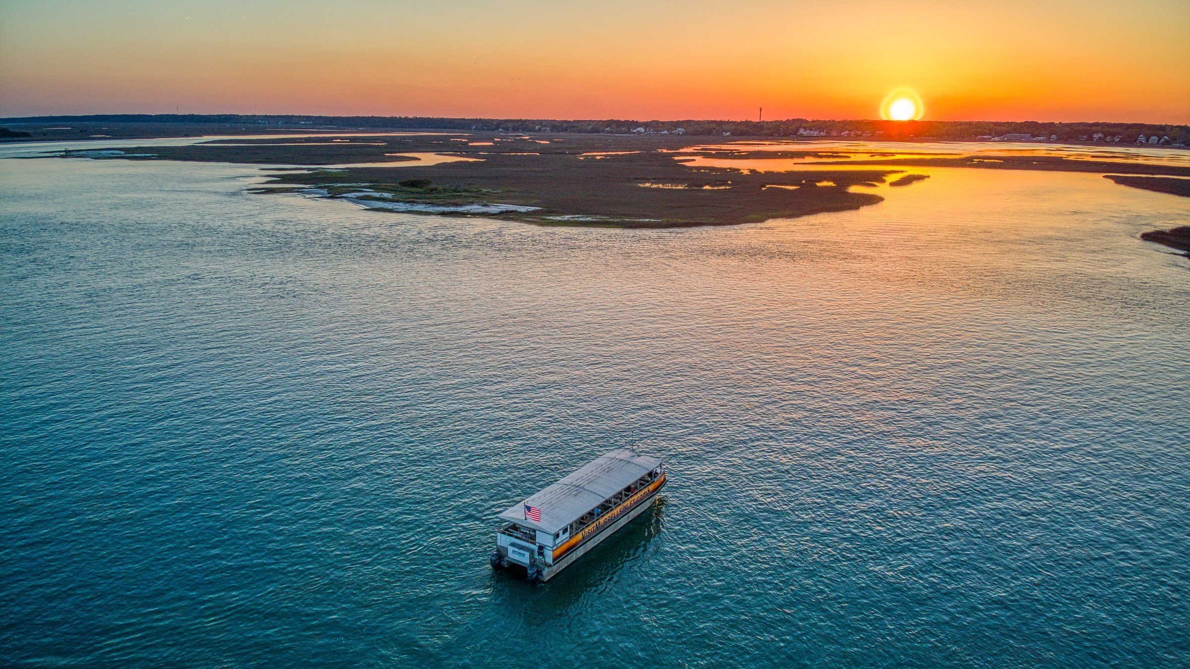 Murrells Inlet Sunset Cruise (26) Ariel view of a Murrells Inlet sunset cruise by Visit Murrells Inlet.